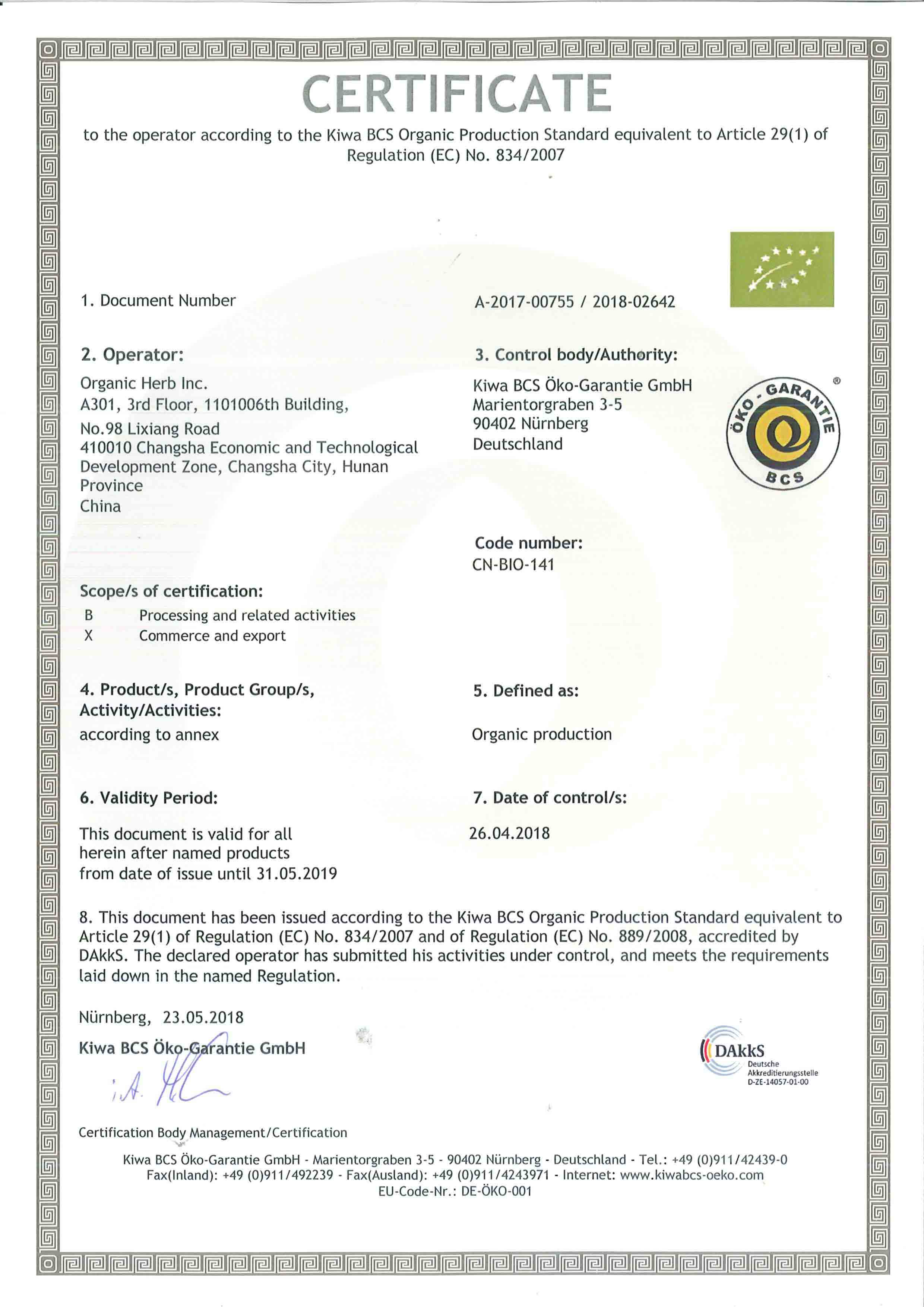 European Union Organic Certification